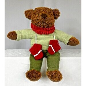 VINTAGE Hallmark 2002 Brown Teddy Bear w Red Mittens 12” Plush Christmas Winter